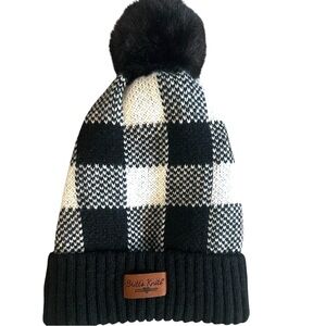 Britt's Knits Black and White Buffalo Plaid Pom-Pom Beanie - OS